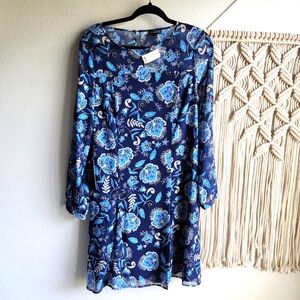 The Limited Navy Blue‎ White Floral Dress | Long Sleeve Professional | Sz 8 NWT